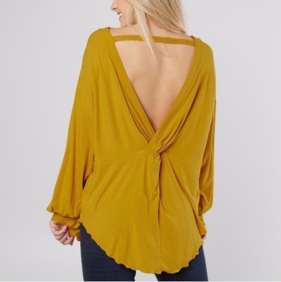 Free People Shimmy Shake Top Untamed Gold Open Back Ribbed Oversized small - Picture 2 of 10